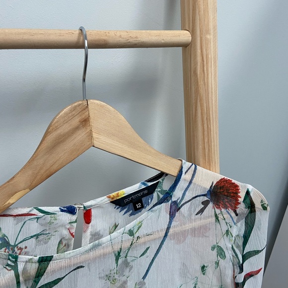 Portmans Long Sleeve Blouse Top White Floral Print Size 12 Work Corporate - Picture 3 of 4